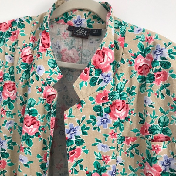 Woolrich blazer shoulder pads floral large linen - Picture 3 of 8